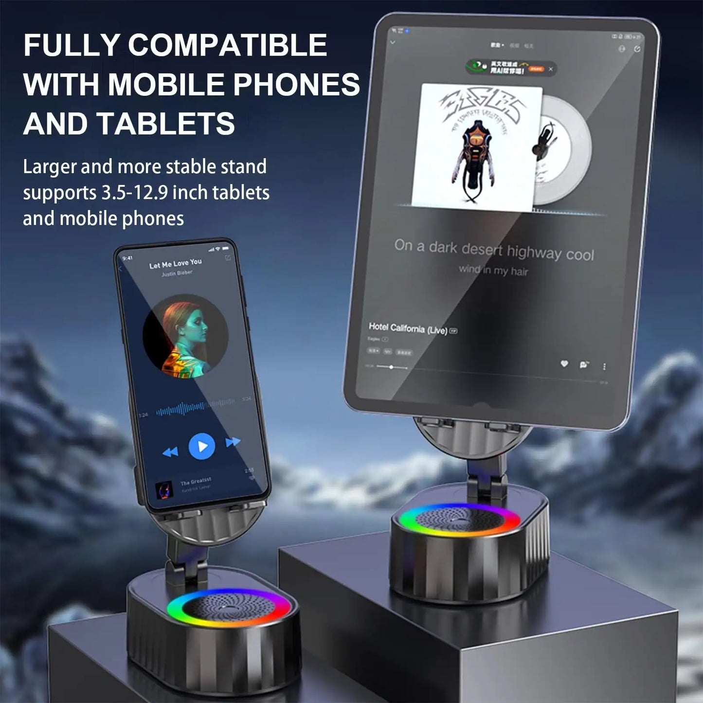 5 In1 Wireless Induction Bluetooth Speaker Phone Stand Cellphone Charger Power Bank Atmosphere Light Tablet Holder Bracket Black